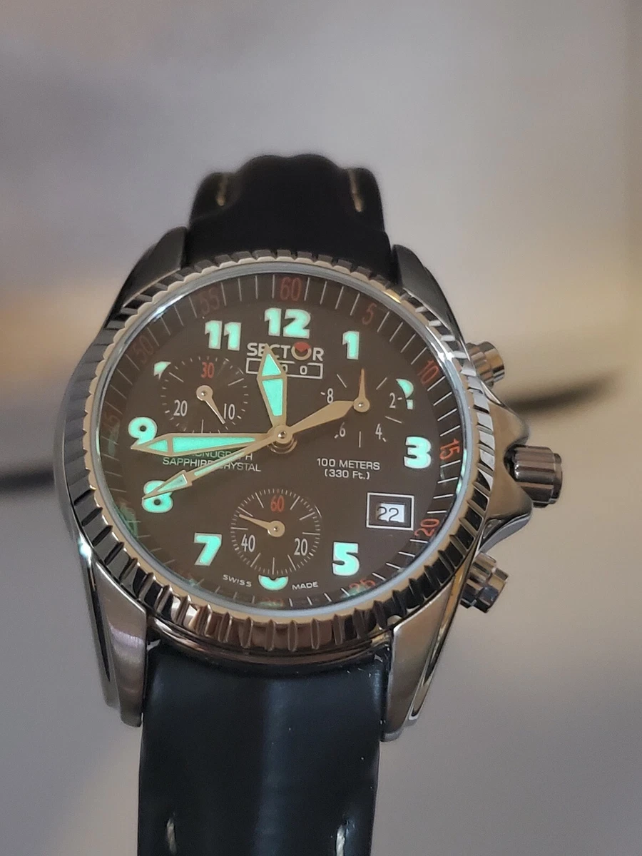 Ladies CHRONOGRAPH Swiss Watch Sector SNL 900 Sapphire Crystal BLK Dial Leather