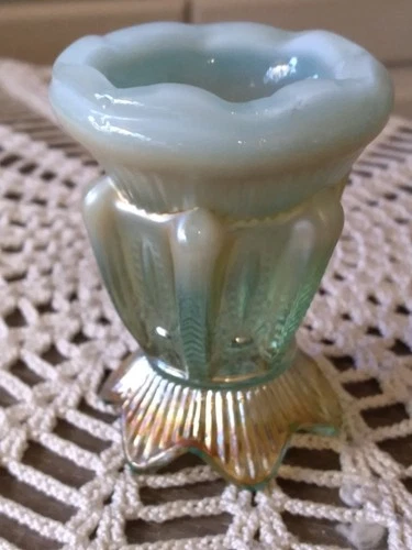 FENTON,LEVAY GLASS AQUA OPAL CACTUS CARNIVAL GLASS TOOTHPICK HOLDER 2.5" TALL