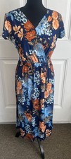 Gilli by ModCloth Dark Blue & Floral Print Wrap Style Dress Women's Size Small