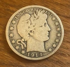 1914-S Barber Half Dollar Very Good – 90% Silver – Pre-WWI San Francisco Mint