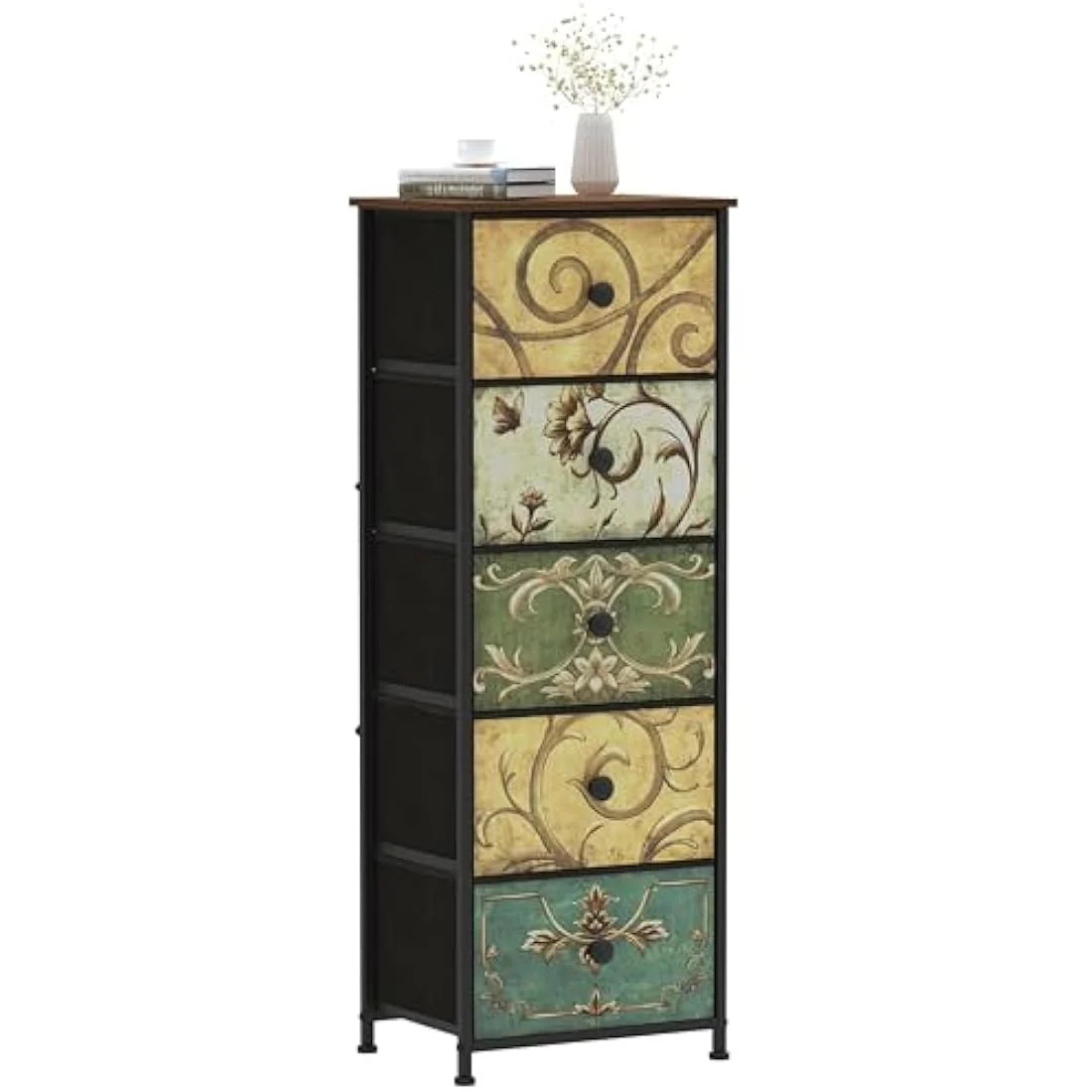 VEDECASA Narrow Tall Chest of Drawers 5 Fabric Drawer Dresser for Bedroom Slim