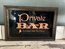Private Bar Mirror & Wood Sign Man Cave Game Room Guy Gift 13”x19”