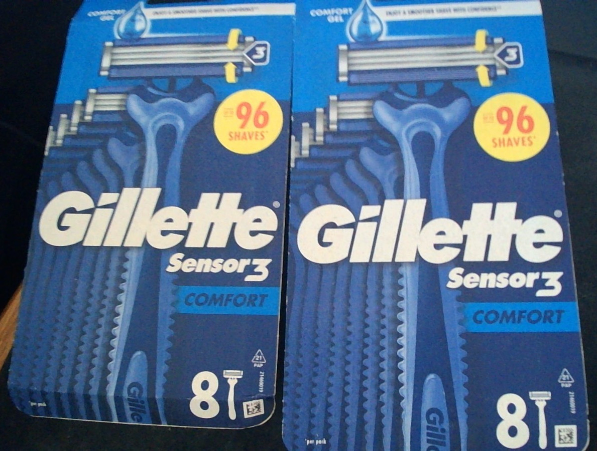 2x Gillette Sensor 3 Comfort Disposable Razors. 8 packs (16 razors in all). New