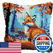 MIAOLLUN Jungle Fox Latch Hook Kit for Adults DIY Throw Pillow, Pattern Printed