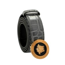 Versace Gray 100 Leather Croc Print Gold Medusa Head Decorated Belt US 32 IT 80