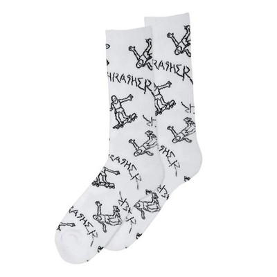Thrasher Socks Gonz Logo Pattern White Black Skateboard