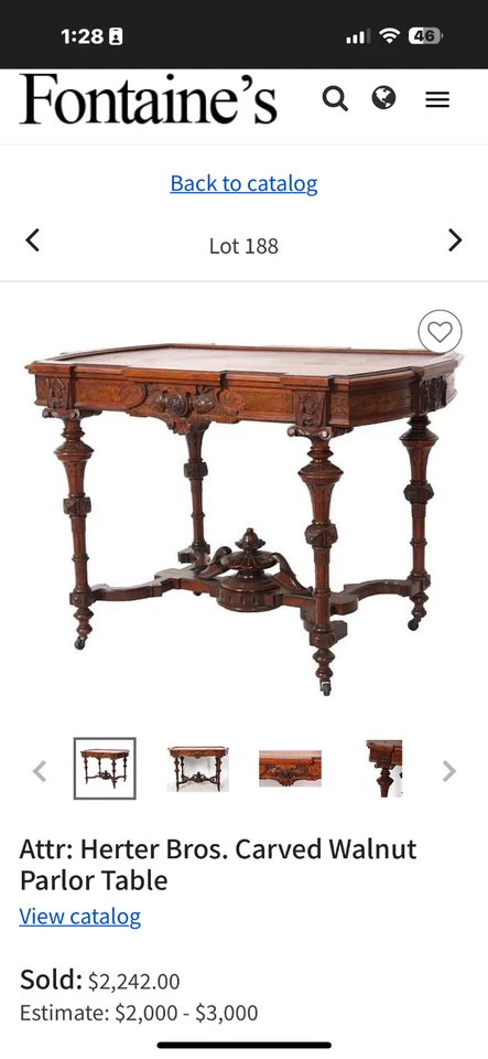 Antigua mesa central victoriana de mármol nogal en Herter Brothers Renacimiento Foto 3 de 4