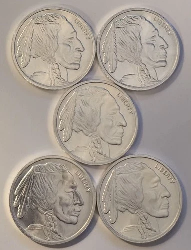 5 × 1oz Buffalo Silver Rounds .9999 Fine Bullion – 5oz Total Uncirculated ✅