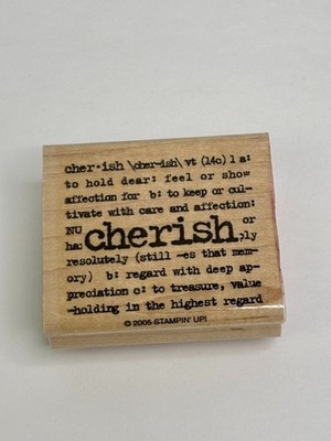 Stampin Up Cherish Wood Mounted Rubber Stamp Word Art Sentiment