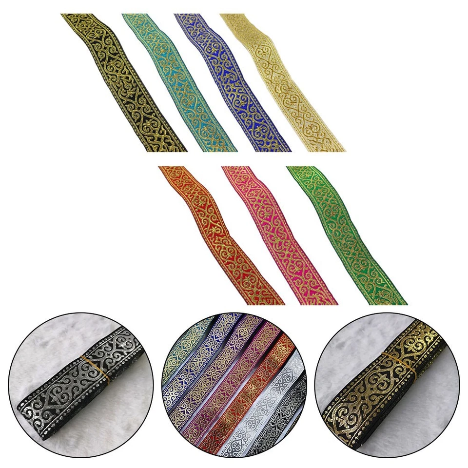 Ruban Vêtement Tissu Dentelle 7 Mètres Ceinture Vêtement Ethnique Doré - Photo 3/4