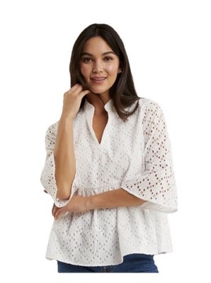 Draper James Maya Cotton Top White Eyelet Detailing Bell Shaped Sleeves XXL New