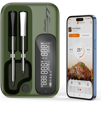 Funk Fleischthermometer mit 2 Sonden, WiFi unbegrenzte Reichweite und Bluetooth 5.4 