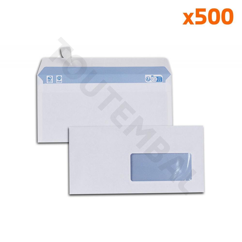 Enveloppe DL blanche 110x220 mm avec grande fenêtre et fermeture autocollante - Lot de 500