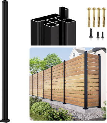 6FT 3-Way Rustproof Aluminum Fence Post - Matte Black for Privacy Panels
