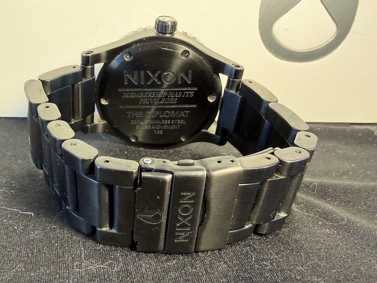 NIXON The Diplomat Watch 45mm GMT Black Stainless Steel Case 