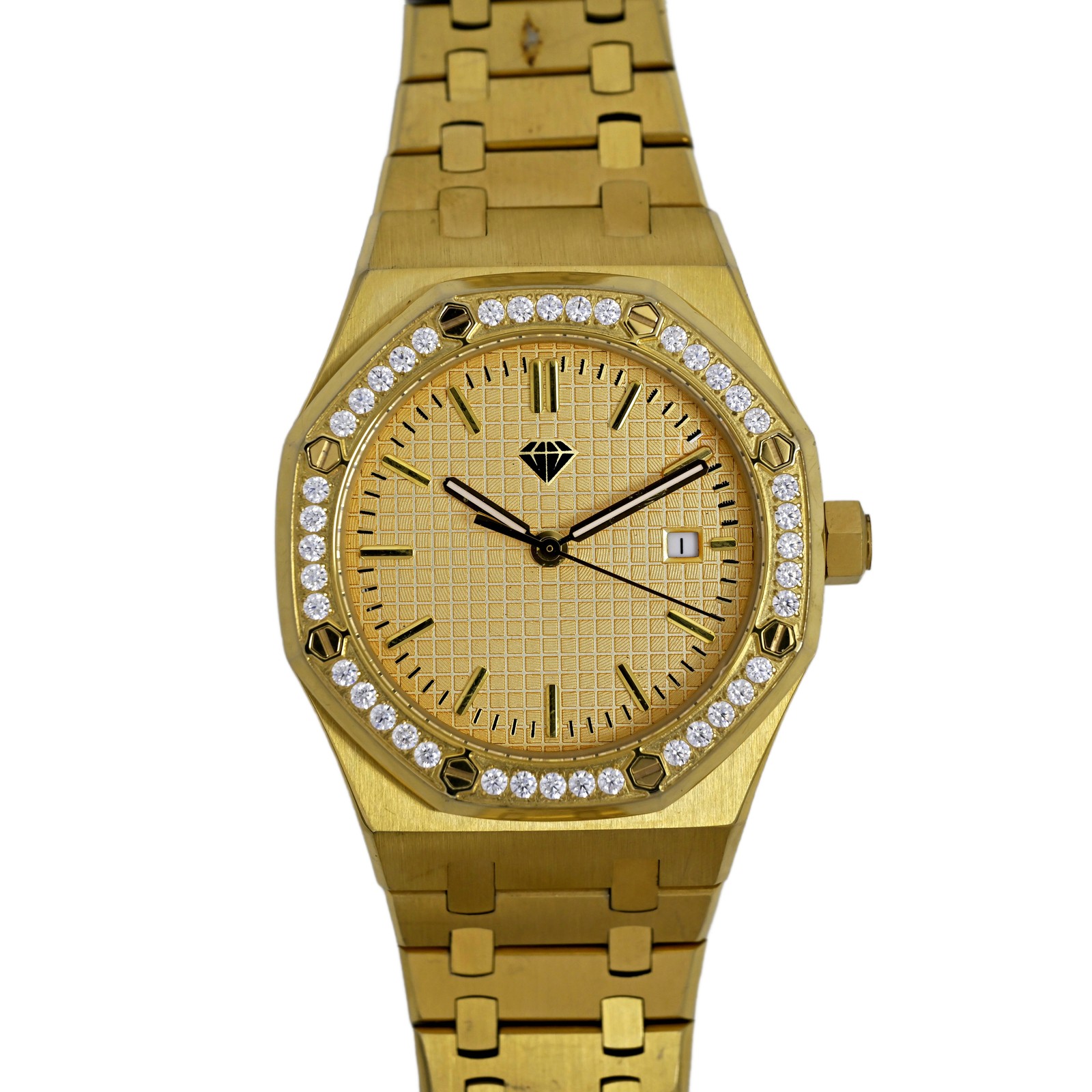Automatic 42mm Men's Cubic Zirconia Bezel AP Style 14k Gold