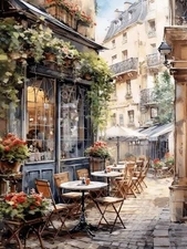 Street Cafe Paint by Numbers Kit for Adults-Street Cafe Adult Paint by Number 