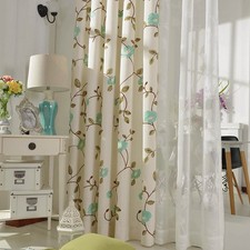 VOGOL Grommet Curtains 84 Inch Length Blue Floral Embroidered Elegant Window ...