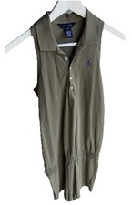 Ralph Lauren Girls Olive Green Sleeveless Polo Romper Size L 12/14