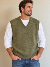 Classic Knitwear Men  s L Lambswool Sweater Vest Olive Brown V Neck Woolmark