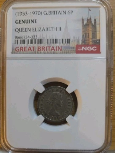 (1953‑1970) Great Britain 6 Pence Queen Elizabeth II – NGC Slabbed – Genuine