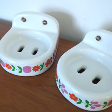 Vintage Tooth Brush Holder Wall Shelf Orange Flowers Porcelain De La Reine 70s