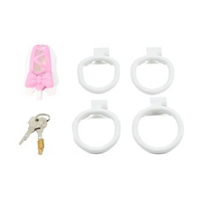 Sissy Male Chastity Cage Device Red Ribbon Escape Prevention Lock with 4 Rings
