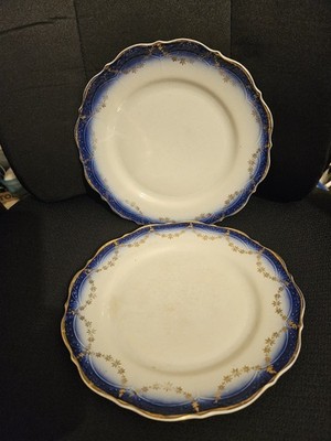 2 Imperial Flow Blue Dinner Plates Semi-Vitreous 9 1/4''
