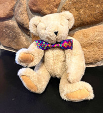 Vermont Teddy Bear Company Beige Plush Teddy Bear w/ Bow Tie 5-10in Vintage 90s