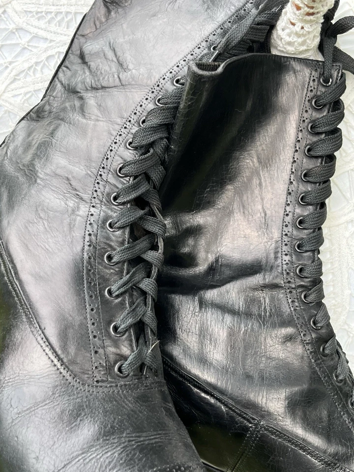 Antique Edwardian Mens Boots – 1900-1910, Black Leather Excellent Cond. - Image 4 of 4