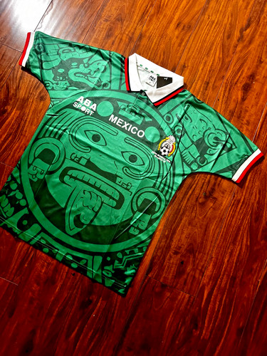 Mexico 1998 World Cup ABA Sport Green Aztec Retro Soccer Jersey Small