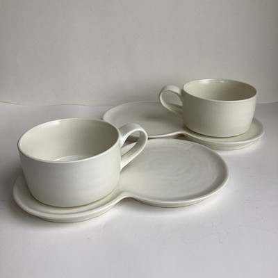 Crate & Barrel Barbara Eigen 2 Soup & Sandwich Sets Tray Plate Cup Ivory Ceramic