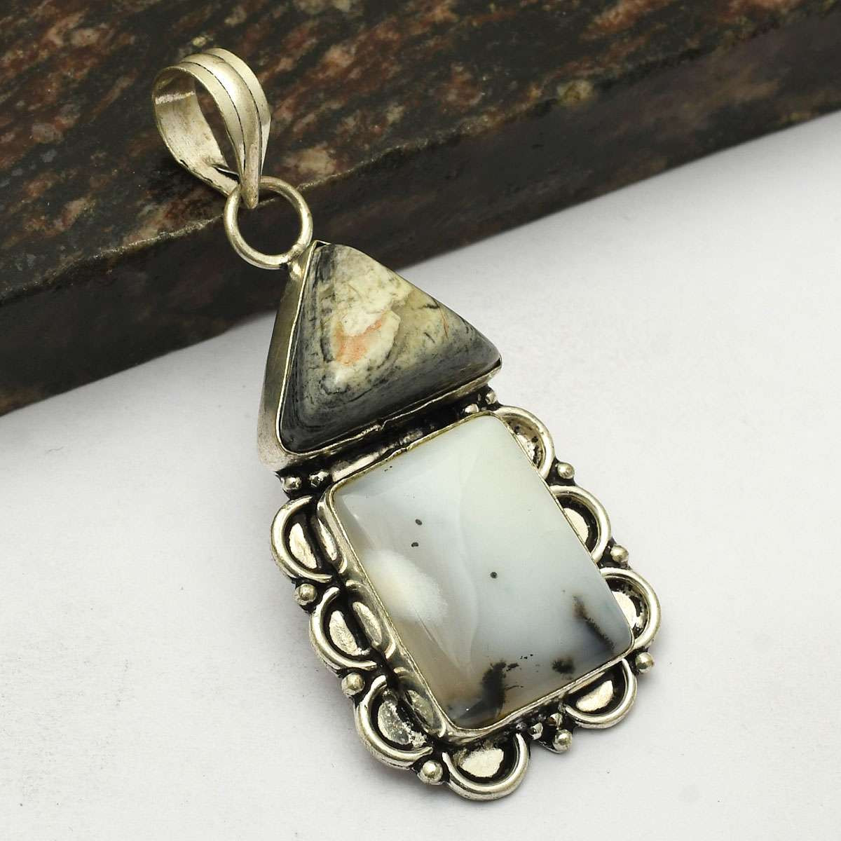Dendrite Opal Jasper Gemstone Ethnic Handmade Pendant Jewelry Gift 2.6