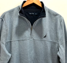 Nautica Mens Sweatshirt Blue LARGE Fleece Lined 1/4 Zip Pullover Long Sleeve