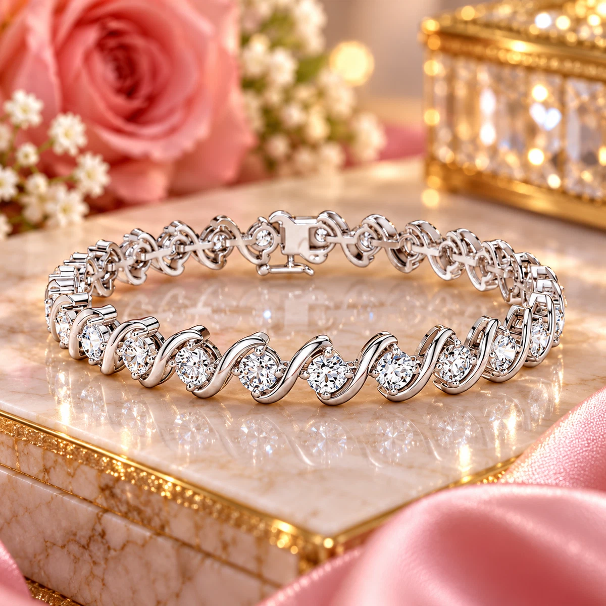 Lab Grown Diamond Round Cut Wedding Bracelet 10K White Gold 12.50 CT