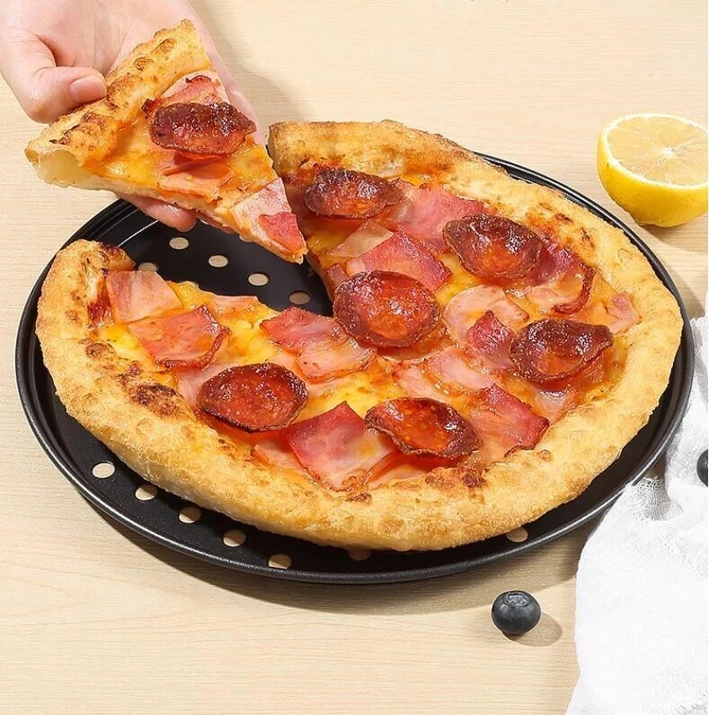 3pcs Baking Steel Pizza Pan with Holes, Round Pizza Pan for Oven, 9", 11", 12"
