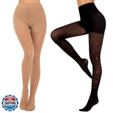 MANZI 2 Pairs Compression Pantyhose for Women Shaping Black Tights 10-15mmHg