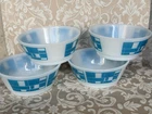 Fire King Milk Glass Bowls. Blue Rectangles. Anchor Hocking Vintage X4 USA