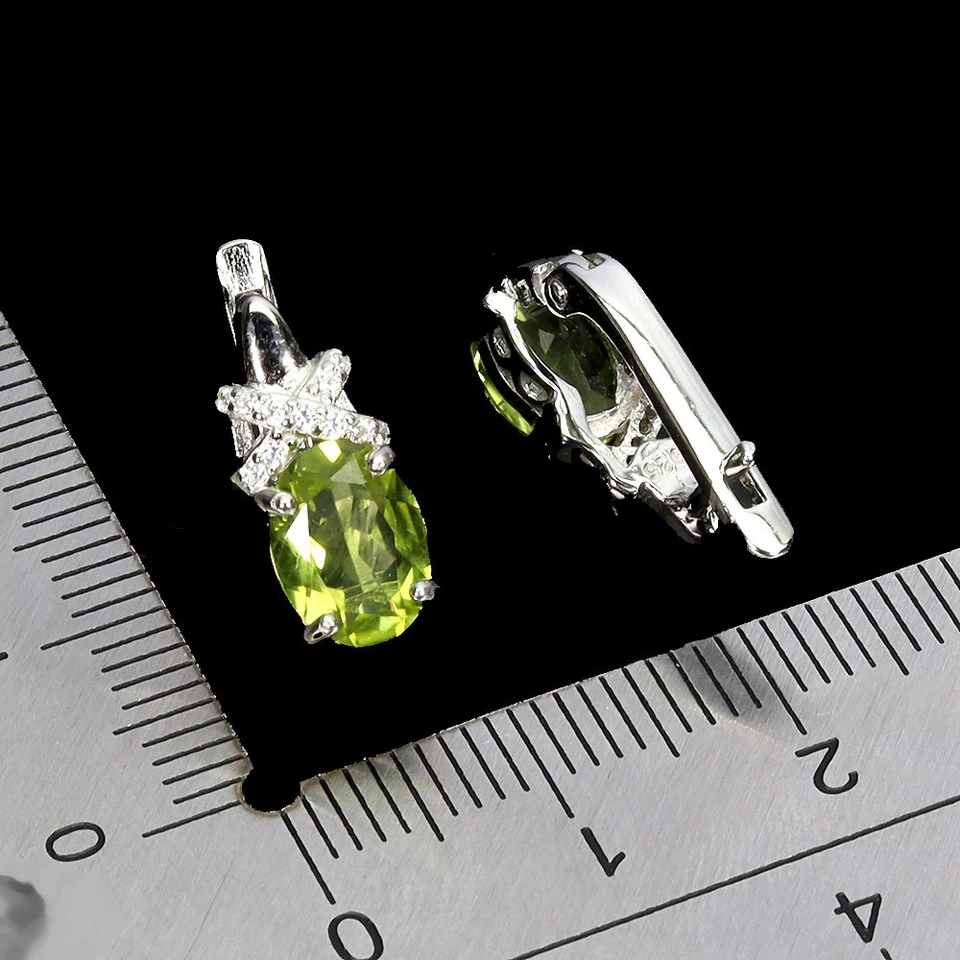925 Sterlingsilber Ohrringe Ovaler Peridot 8x6 mm Natürlicher Edelstein Schmuck - Bild 3 von 4