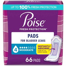 Poise Incontinence Pads for Women Moderate Absorbency, Regular Length, 66 Count