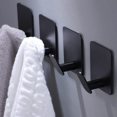 4 Pack Towel/Coat Hooks Wall Hook Stick on Bathroom or Kitchen (Matte Black, Sta