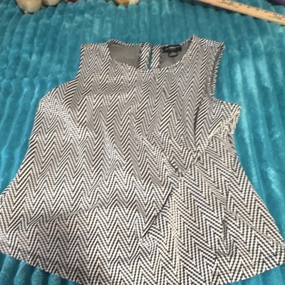 Liz Claiborne Black/White Chevron XL Knit Blouse Sleeveless Round Neck Zip
