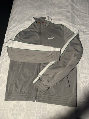 Puma Gray White Green Zippered Mens Track Jacket Size M