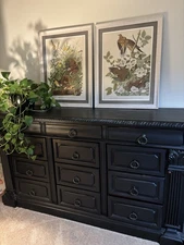 Dresser 12 Drawers Wood heavy duty intricate details painted black