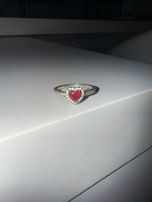PANDORA Ring 925 Silber Herz rot Zirkonia Hal...
