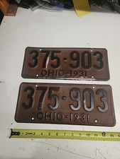 1931 - OHIO - LICENSE PLATE 14" Plate # 375-903 Two Plate Set RARE 