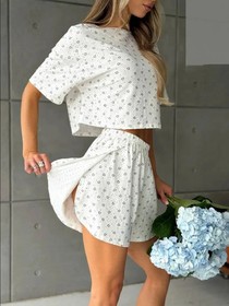Women Pajamas Set Women's Pajamas Hollow Breathable Printing Sexy Split