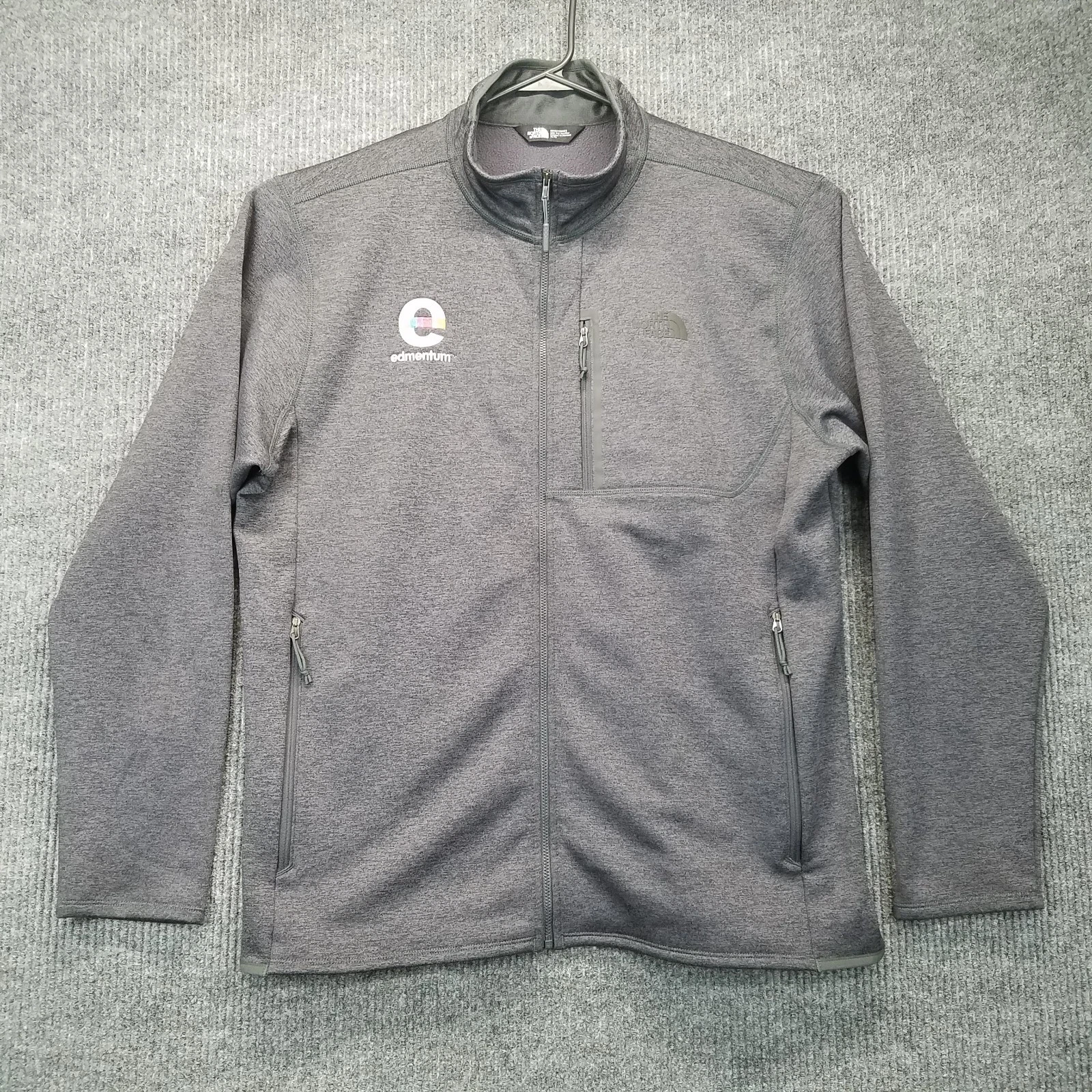 North Face Jacket Mens XL Charcoal Gray Full Zipper Side Pockets Front Spell Out