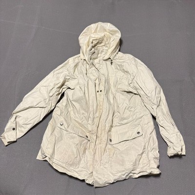 Vintage Magellan Mens Nylon Jacket Size L Beige Detachable Hoodie Rain Coat