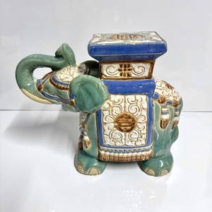 Antique 12.3” Large Glazed Pottery Elephant Statue Plant Stand Vintage Decor